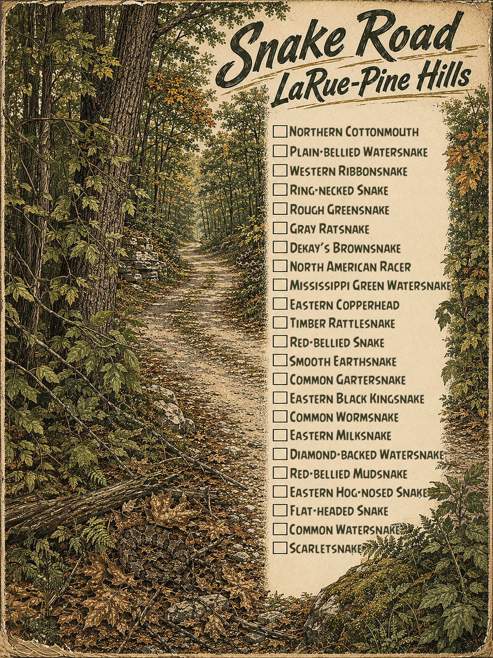 12x16 Snake Road Checklist Art