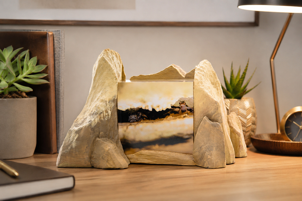 Premium Acrylic Desk Art with Hand-painted 3D Rock Display